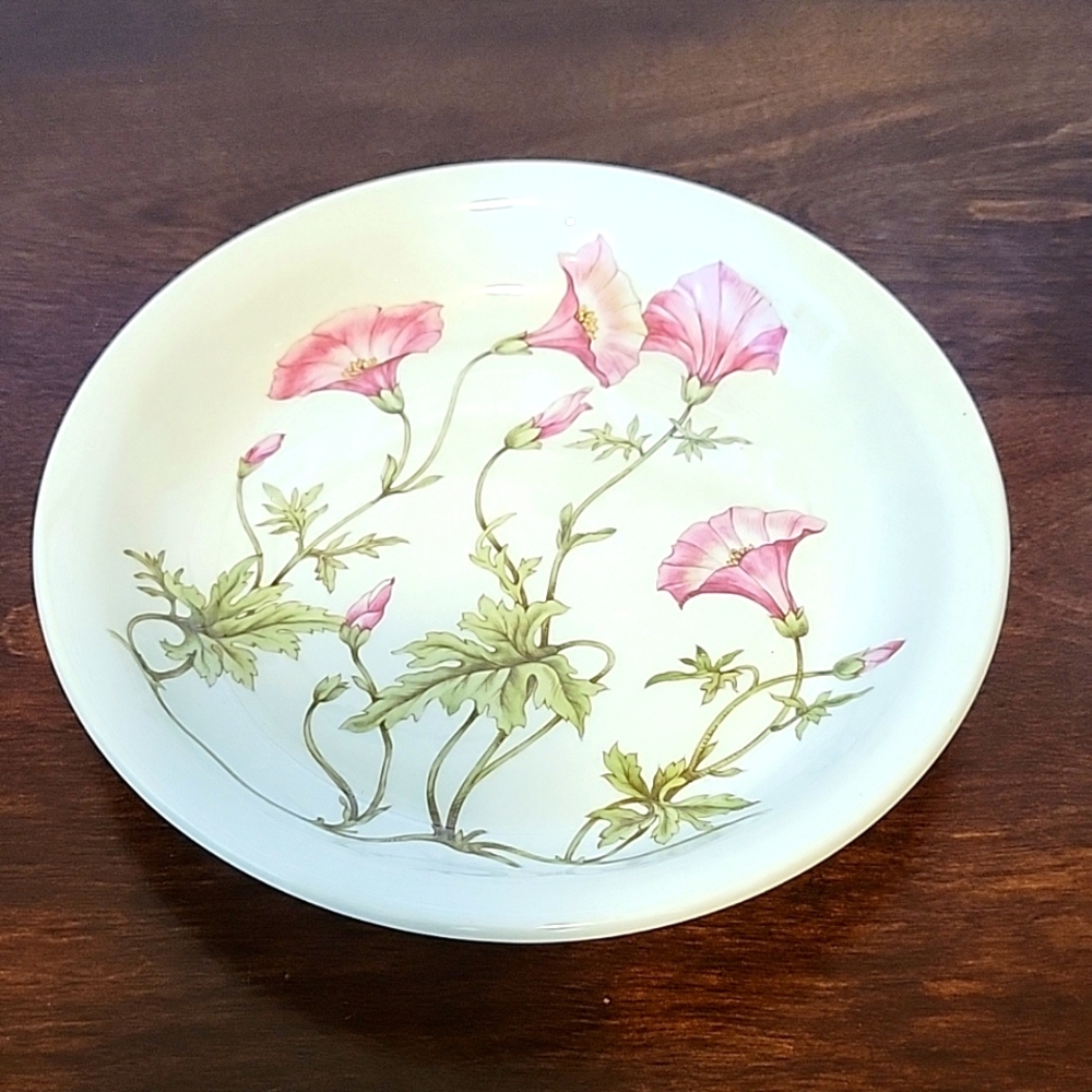 Vintage Pillivuyt Porcelain Pink Morning Glory Floral Dessert Plate